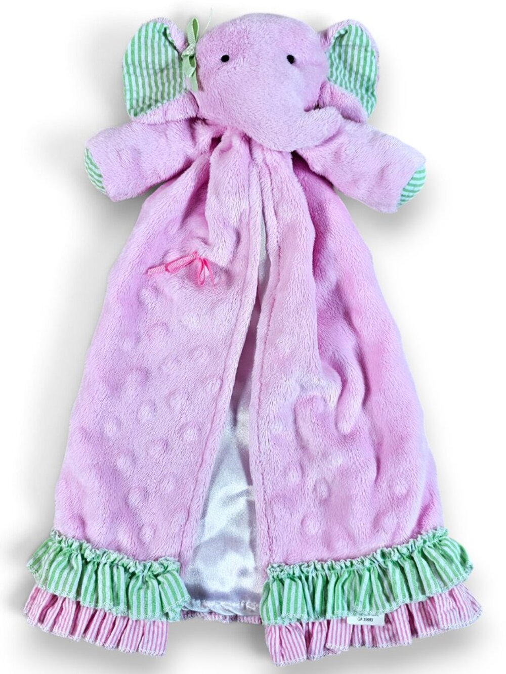Mud Pie Elephant Baby Lovey Security Blanket Pink Minky Dot Satin Lining Stripes